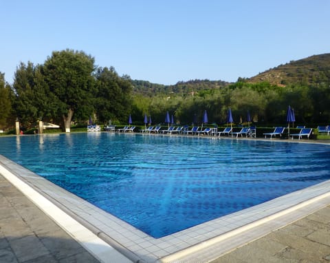 Seasonal outdoor pool, pool umbrellas, sun loungers