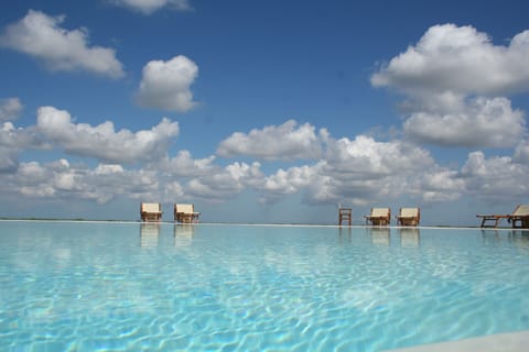 Outdoor pool, sun loungers