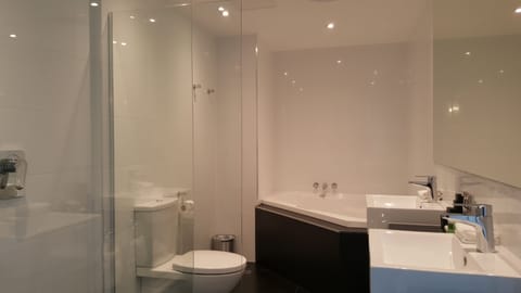 Suite | Bathroom | Shower, free toiletries, hair dryer, towels