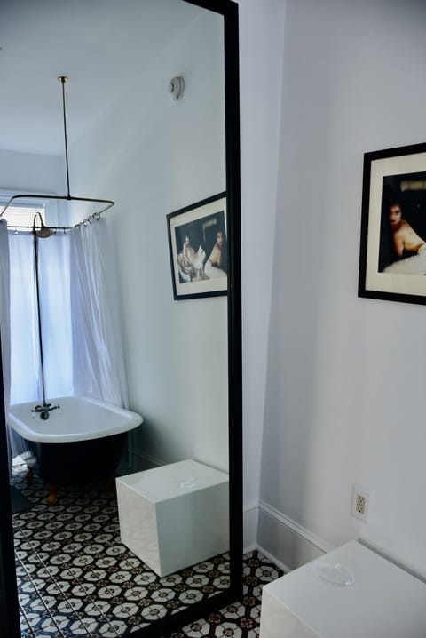 Ebony King Room | Bathroom | Shower, hair dryer, towels, soap