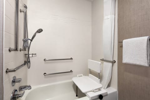 Combined shower/tub, free toiletries, hair dryer, towels