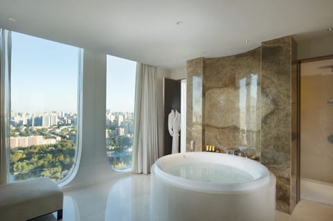 King Presidential Suite | Bathroom | Separate tub and shower, hydromassage showerhead, designer toiletries