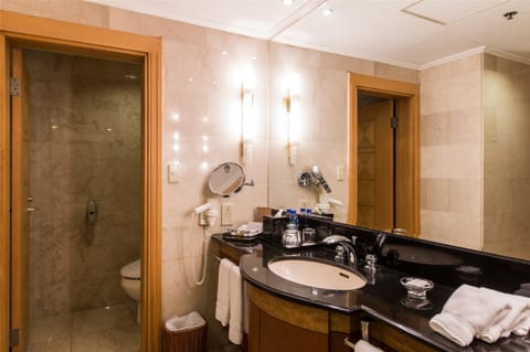 Suite | Bathroom | Combined shower/tub, rainfall showerhead, free toiletries, hair dryer