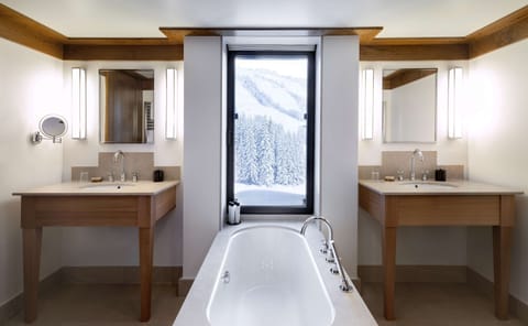 Separate tub and shower, free toiletries, bathrobes, towels