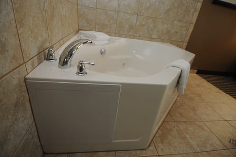 Combined shower/tub, free toiletries, hair dryer, towels