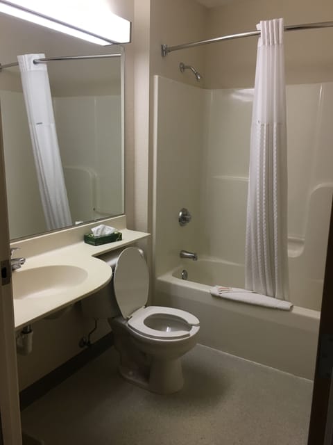 Combined shower/tub, hair dryer, towels