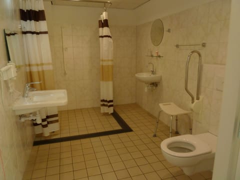 Double Room, Accessible (loggia) | Bathroom | Shower, hair dryer, towels