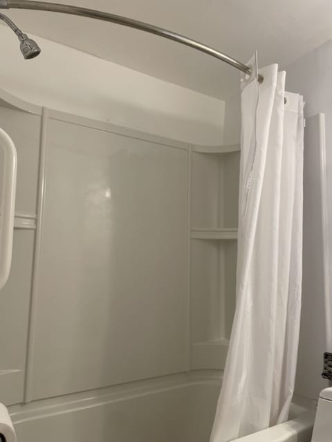 Separate tub and shower, hair dryer, towels