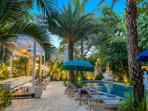 Outdoor pool, sun loungers