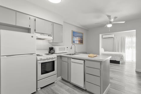 Deluxe Condo | Private kitchen | Fridge, microwave, oven, stovetop