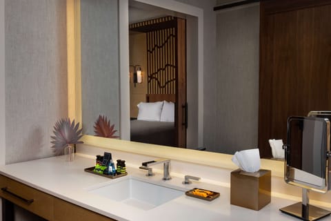 Suite, 2 Queen Beds, Accessible (Mobility & Hearing, Roll-in Shower) | Bathroom | Shower, hair dryer, towels, soap