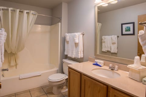 Junior Suite, 1 King Bed, Non Smoking, Refrigerator & Microwave | Bathroom | Combined shower/tub, free toiletries, hair dryer, towels