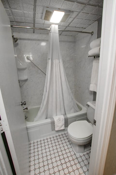 Combined shower/tub, hair dryer, towels