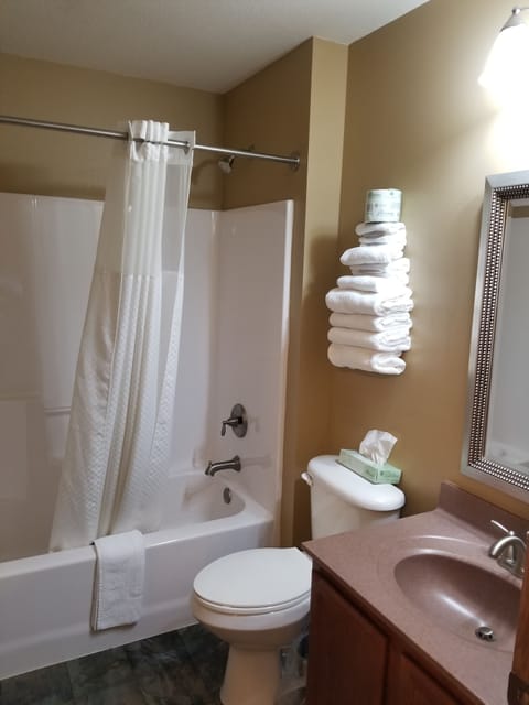 Standard Room, 1 Queen Bed, Non Smoking | Bathroom | Hair dryer, towels