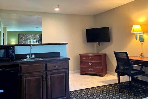 Studio Suite, 1 King Bed, Non Smoking | Desk, laptop workspace, blackout drapes, iron/ironing board