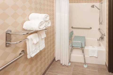 Combined shower/tub, hair dryer, towels