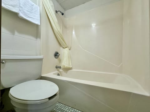 Combined shower/tub, hair dryer, towels