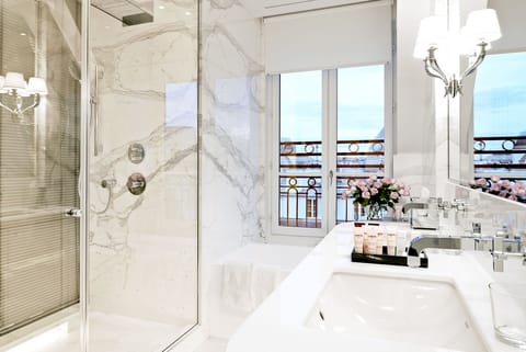 Suite Tour Eiffel | Bathroom | Designer toiletries, hair dryer, bathrobes, slippers