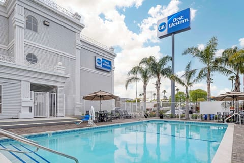 Outdoor pool, open 9:00 AM to 9:00 PM, sun loungers