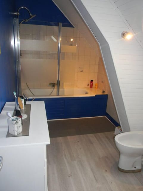 Combined shower/tub, hair dryer, bidet, towels