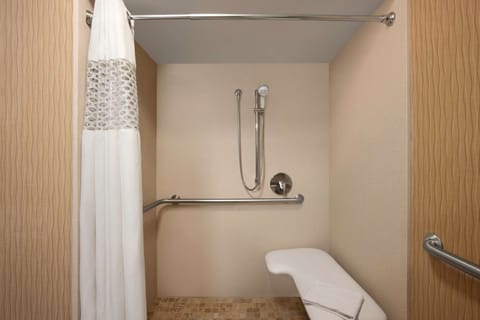 Combined shower/tub, free toiletries, hair dryer, towels