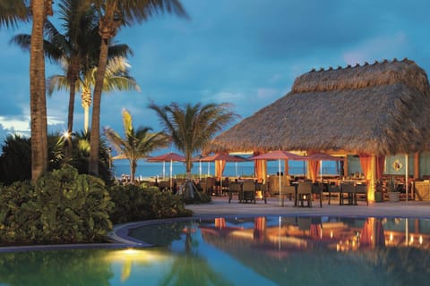 On the beach, beach cabanas, sun loungers, beach umbrellas