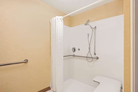 Combined shower/tub, free toiletries, hair dryer, towels