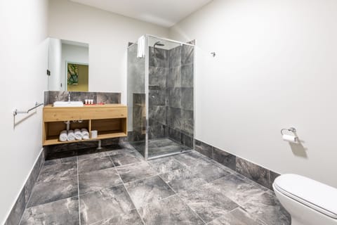 Studio Family | Bathroom | Shower, rainfall showerhead, free toiletries, hair dryer