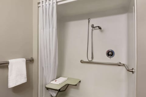 Combined shower/tub, hair dryer, towels