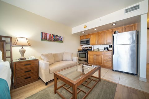 Studio, Ocean View (Unit 903) | Private kitchen | Full-size fridge, microwave, oven, stovetop