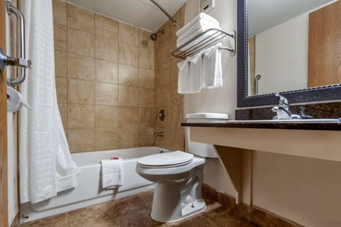 Standard Room, 2 Queen Beds, Non Smoking | Bathroom | Combined shower/tub, hair dryer, towels