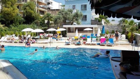 Outdoor pool, sun loungers