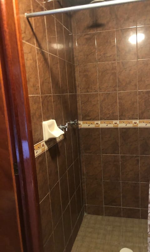 Shower, rainfall showerhead, towels, soap