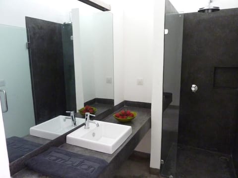 Separate tub and shower, deep soaking tub, free toiletries, hair dryer