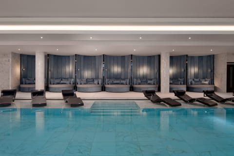 Indoor pool, open 7:00 AM to 8:00 PM, sun loungers