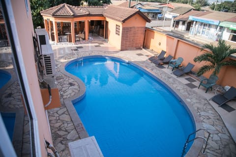 Outdoor pool, pool umbrellas