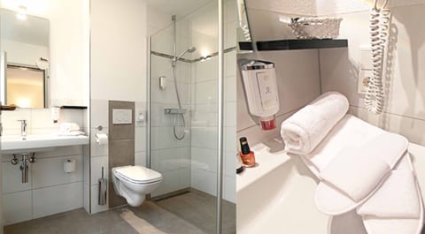 Comfort Double Room | Bathroom | Shower, hair dryer, towels