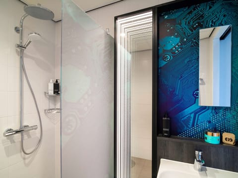 Shower, rainfall showerhead, eco-friendly toiletries, hair dryer