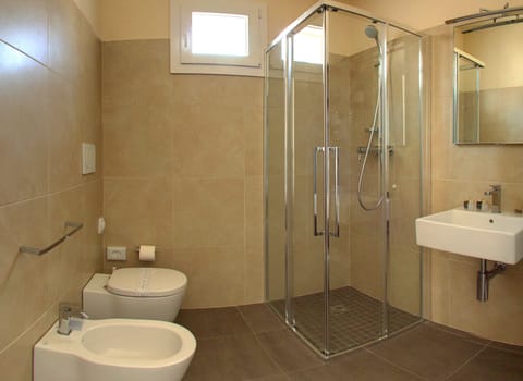 Shower, free toiletries, hair dryer, bidet