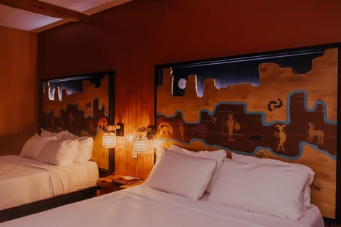 Serene Double Queen Fireplace | Premium bedding, in-room safe, desk, blackout drapes