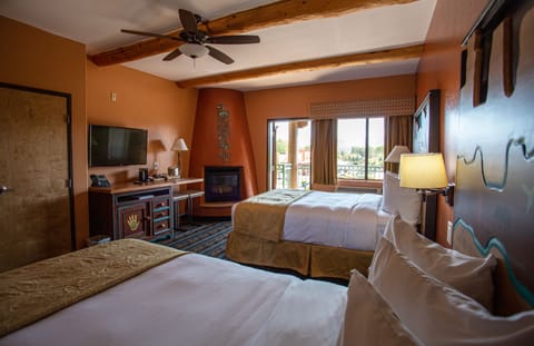 Double Room, 2 Queen Beds, Fireplace | Premium bedding, in-room safe, desk, blackout drapes