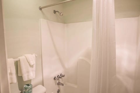 Combined shower/tub, hair dryer, towels