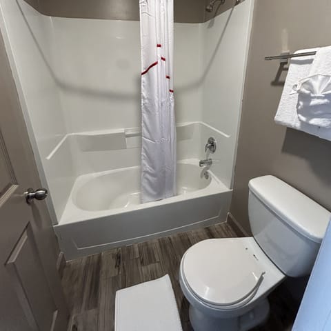 Combined shower/tub, free toiletries, hair dryer, towels