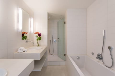 Junior Suite | Bathroom | Eco-friendly toiletries, hair dryer, towels