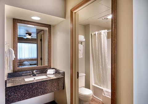 Deluxe Room | Bathroom | Hair dryer, towels, soap, shampoo