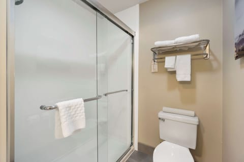 Suite, 1 King Bed, Non Smoking, Microwave | Bathroom | Combined shower/tub, rainfall showerhead, free toiletries, hair dryer