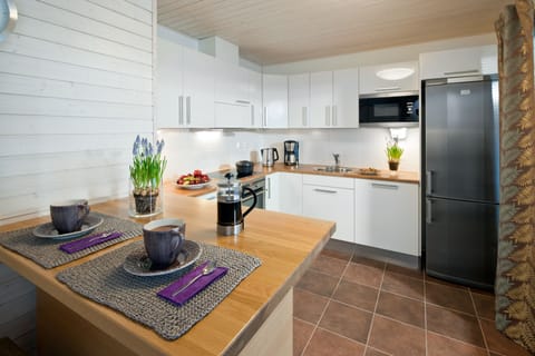 Duplex, 2 Bedrooms, Sauna | Private kitchen | Full-size fridge, microwave, oven, dishwasher