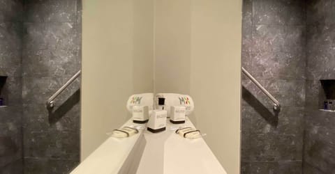 Shower, soap, shampoo, toilet paper