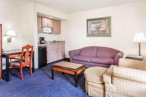 Suite, 1 King Bed, Kitchenette | Desk, laptop workspace, blackout drapes, iron/ironing board