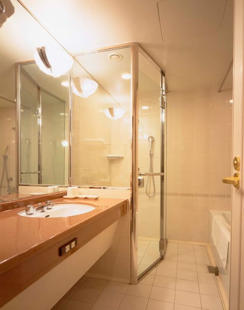 Combined shower/tub, free toiletries, hair dryer, bathrobes